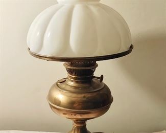 Electrified Oil Lamp with Milk Glass Shade