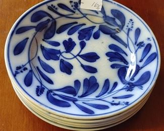 Antique Flow Blue Spinach Leaf Pattern Plates (6)
