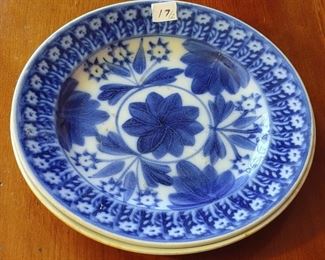 Two Antique Dutch Flow Blue Spinach Leaf Plates (2)