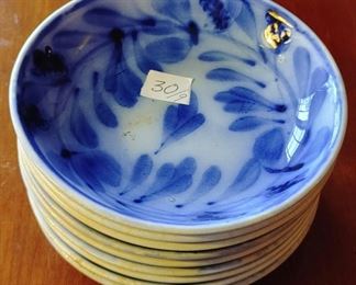 Antique Flow Blue Spinach Leaf Pattern Low Bowls (9)