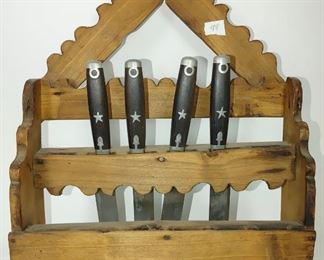 Goodell Dinner Knives in Wooden Wall Holder
