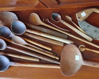 Lot of Vintage Wooden Spoons and Kitchen Tools