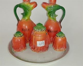 French Pottery Condiment Set on Tray