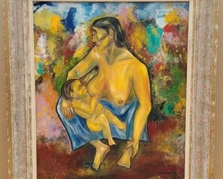 Oil on Canvas, Child at the Breast, Signed Jodidio