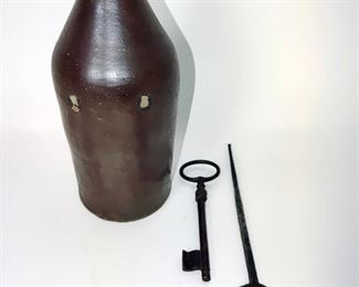 Stoneware bottle, Skelton Key, Hand Forged Scraper Tool
