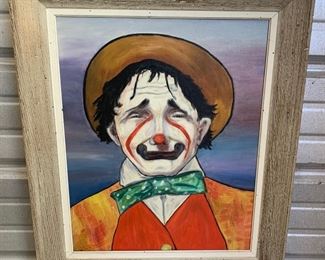 Oil on Canvas, Clown in Green Bowtie, Signed Jodidio