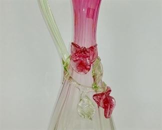 Blown Glass Pitcher with Applied Flowers