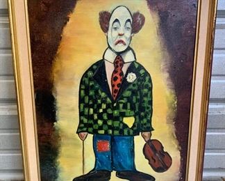 Oil on Canvas, Clown with Violin, Signed Jodidio
