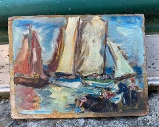 Impressionist Oil on Wood Panel, Sail Boats