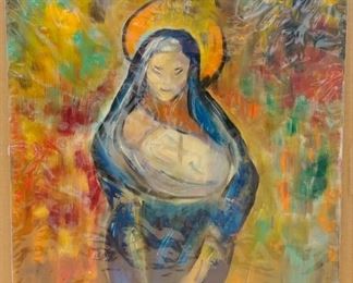 Oil on Canvas, Madonna & Child Abstract, Signed Jodidio