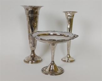 Sterling Silver Bud Vases & Candy Dish (3)