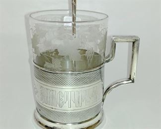 Silver Mug with Glass Insert and Spoon