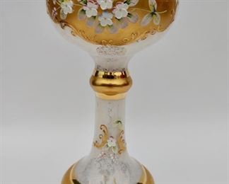 Gilt & Hand Painted Glass Compote 
