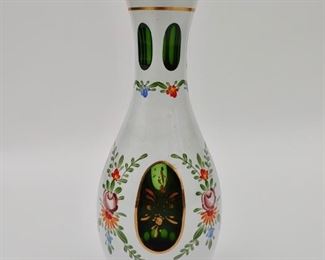 German Laursitzer Green Glass Overlay Vase
