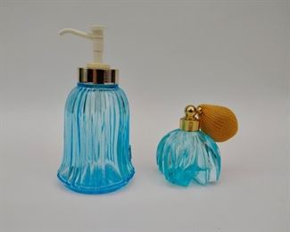 Pressed Glass Blue Perfumer & Soap Dispenser