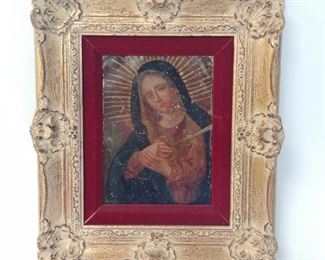 Our Lady of Sorrows Painted on Tin