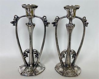 Art Nouveau Silver Plated Candlesticks