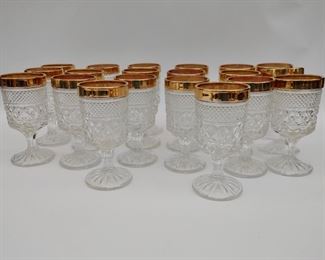 Pressed Glass & Gilt Rim Drinking Glasses (20)