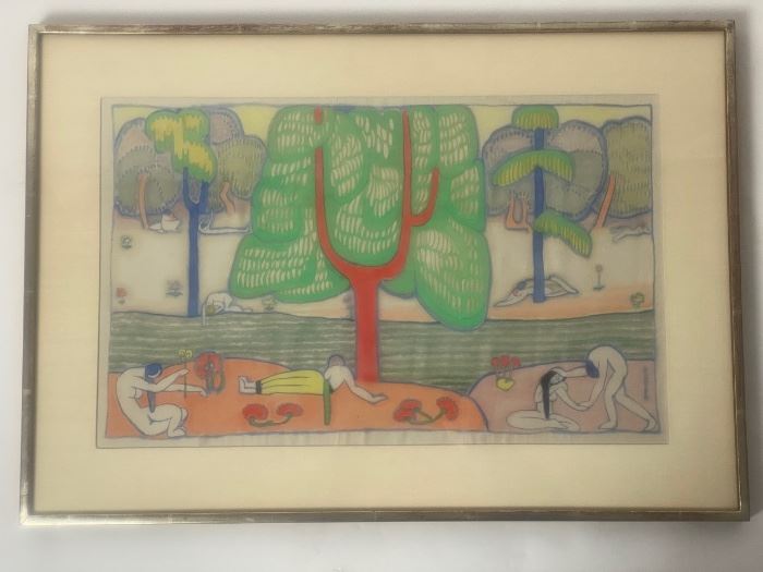 One of 2 signed Marguerite Zorach watercolors on Silk in this auction! Circa 1913.