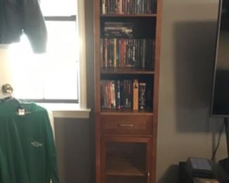 storage cabinet, DVD's, Harley Davidson apparel