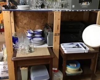 misc. kitchenware, dartboard, printer