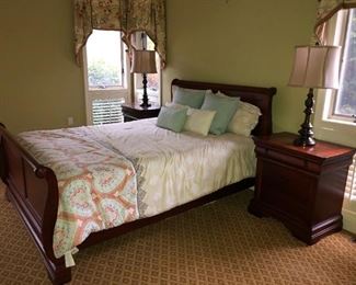 Empire style Queen size bed, pair of matching side stands and a tall bureau