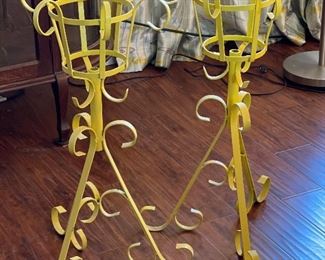 2pc Vintage MCM Wrought Iron Plant Stands PAIR	28in H x 15x15in	HxWxD
