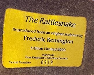 AS-IS The Rattlesnake Frederic Remington Resin Statue	7x7x4in	HxWxD
