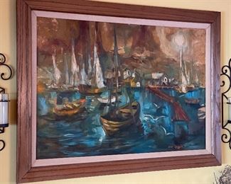 *Original* AS-IS Don Ruffin Boat Harbor Painting	30.5x42.5x2in	HxWxD
