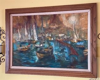 *Original* AS-IS Don Ruffin Boat Harbor Painting	30.5x42.5x2in	HxWxD
