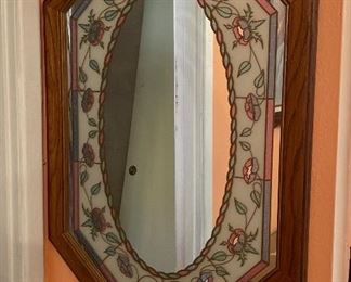 Oak Frame Country Faux Stained Glass Mirror	32x21x.5in	HxWxD
