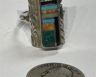 Vintage Zuni Ring Sterling Silver Turquoise Multi Stone Ring Signed AB Native American	1	
