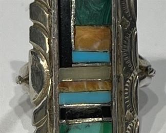 Vintage Zuni Ring Sterling Silver Turquoise Multi Stone Ring Signed AB Native American	1	
