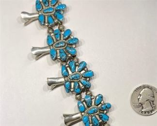 Vintage Native American Squash Blossom Necklace Turquoise Sterling Silver Signed	1	
