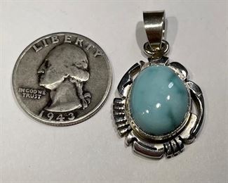 Vintage Navajo Sleeping Beauty Turquoise & Sterling Silver Pendant Signed Al Yazzie	1	
