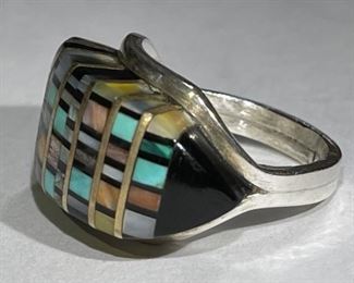 LEE EDAAKIE Zuni Multi Gemstone Mosaic Ring Vintage Signed	1	
