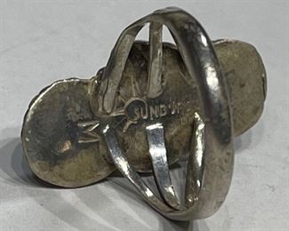 Zuni Sterling Silver Muti Gemstone Ring Signed Sunburst M	1	
