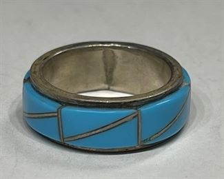 Zuni Sterling Silver & Turquoise Inlay Ring	1	
