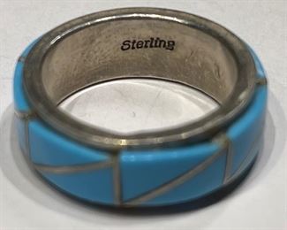 Zuni Sterling Silver & Turquoise Inlay Ring	1	
