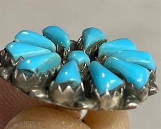 Navajo Turquoise Sterling Silver Cluster Earrings PAIR		