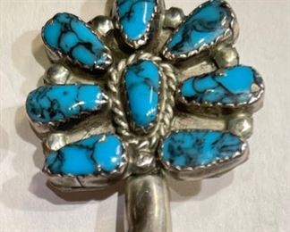 Navajo Turquoise Sterling Silver Cluster Earrings Squash Blossom PAIR		
