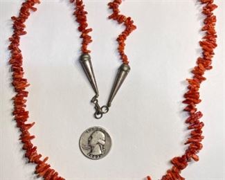 Native American Red Coral Branch Necklace 27in		
