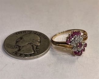 10k Gold Diamond & Garnet Cluster Ring SZ 6	10k	