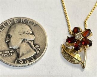 18k Gold Necklace & Garnet/Diamond Pendant	18k	