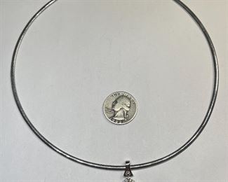 14k White Gold Omega 18 in Necklace w/ Sapphire & Diamond Pendant
