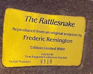 AS-IS The Rattlesnake Frederic Remington Resin Statue 7x7x4in HxWxD