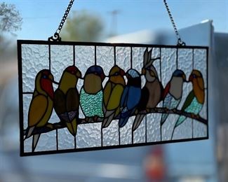 8 Bird Modern Stained Glass Panel	10x25in	
