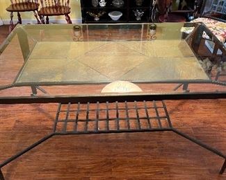 Iron/Glass/Slate Dining Table w/ 6 Chairs 30x36x60in HxWxD
