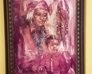 Don Ruffin Native American Grandmother and Granddaughter Print on Board 28x22