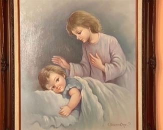 Susan Day Mother Baby Bedtime Painting Art 31x26x2.5in HxWxD